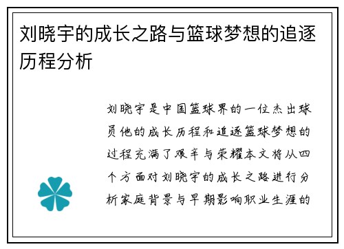 刘晓宇的成长之路与篮球梦想的追逐历程分析